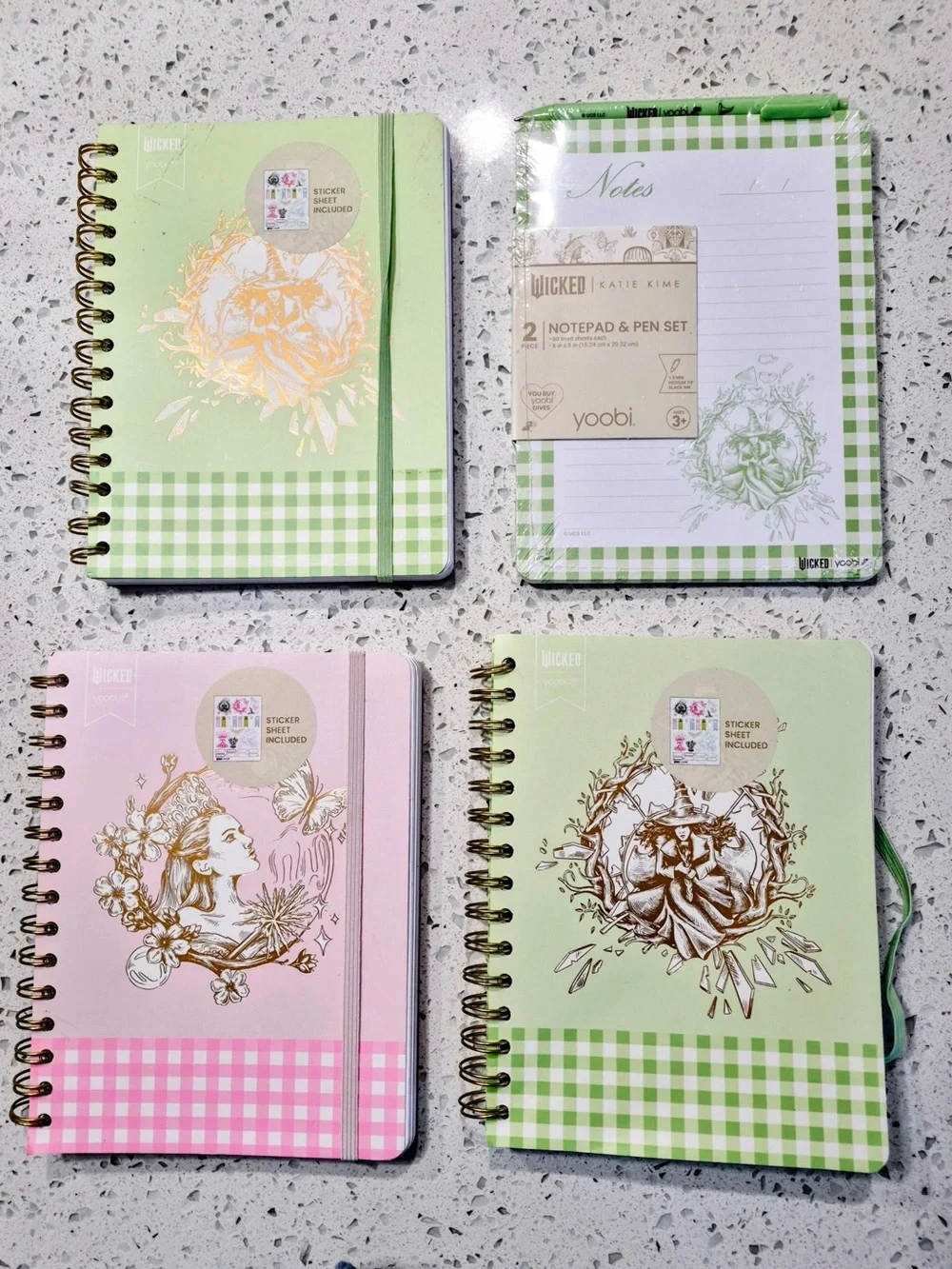 4- Yoobi Floral Spiral Notebook & Notepad Set - Pastel Green & Pink